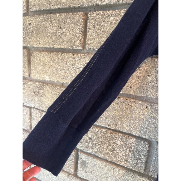 Navy Blue Long Sleeve Top With Lace-Up Neckline Yellow Stitching & Blue Patterne - Picture 8 of 8